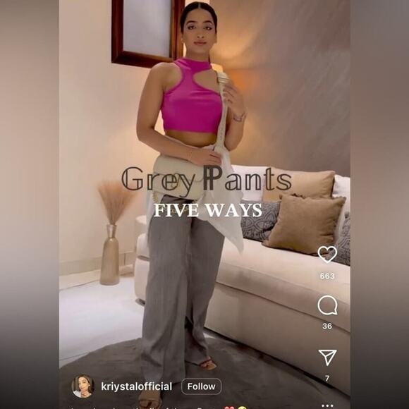 Zara Grey WIDE LEG HERRINGBONE PANTS Size Large - Picture 11 of 14